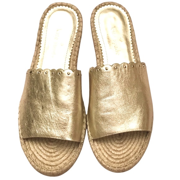 Kate Spade Giovanna Espadrille Slide Flats Gold Metallic Leather Size: 7.5 - Picture 4 of 15